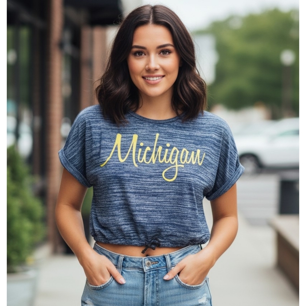 Flying Colors Melange Cinched Michigan  Crop top Navy Size S
